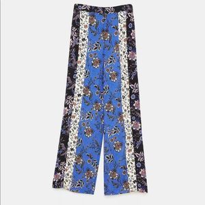 Zara Patchwork Wide Leg Pants with Elastic Waistband